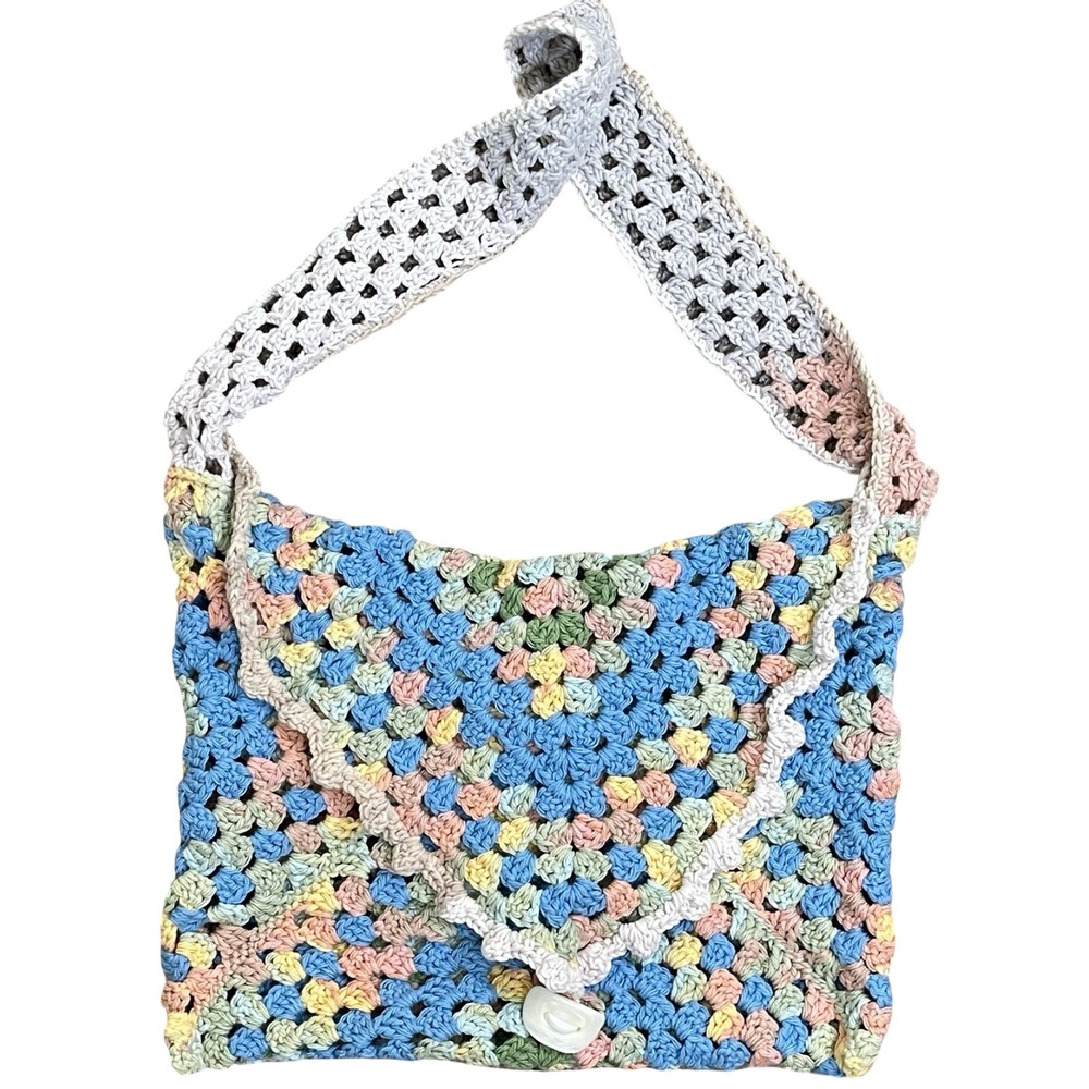 Handmade Crochet Granny Square Shoulder Bag Boho Pastel Festival Cottagecore